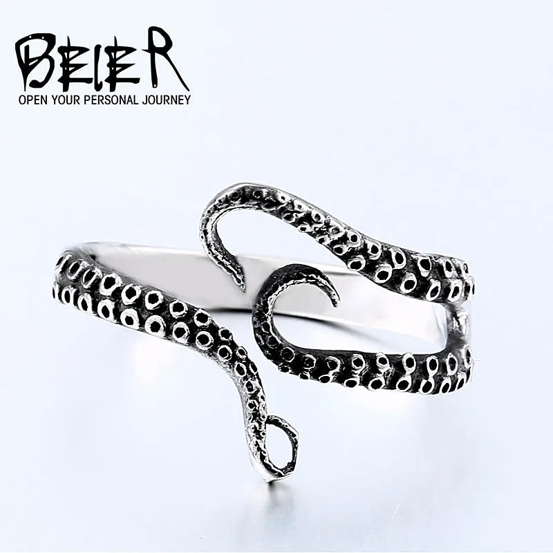 Beier 316L Stainless Steel Ring Original Norse Viking Animal Amulet Sea Squid Octopus Ring JEWELRY LR664