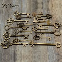 KiWarm Vintage Set Of 18 Antique Vintage Old Look Bronze Skeleton Key Heart Bow Lock pendant Necklace Hanging Decor DIY Crafts