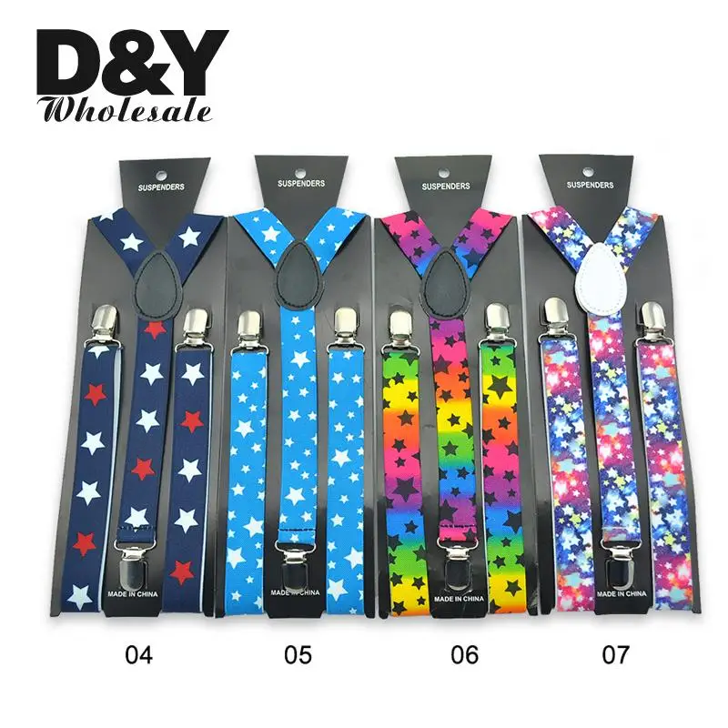 Elastic 2.5 cm Braces 6 patterns Star Colorful Pattern Men Women Clip on Suspenders Y-shaped Adjustable Cloth Pants Accessories