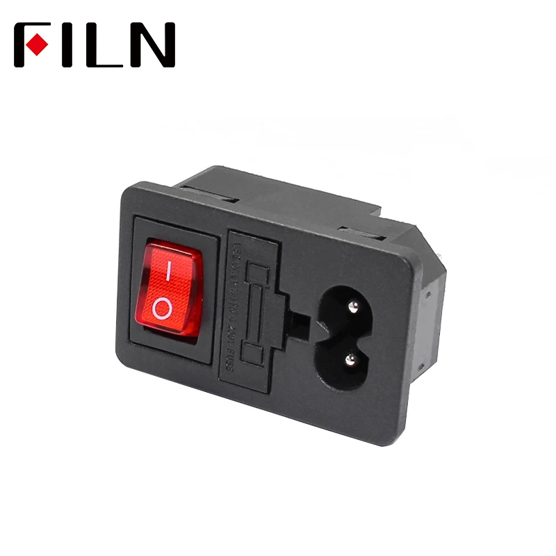 New Integral 250V 10A Red Rocker Switch Fused IEC320 C14 Inlet Power Socket Fuse Switch Connector 2pin Plug Male Connector