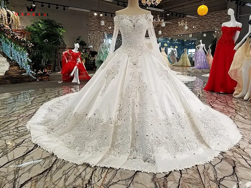 Nach Maß Weg Von der Schulter vestido de noiva Spitze Perlen Pailletten Hochzeit Kleider 2021 QUEEN BRAUT Hochzeit Kleid WD37