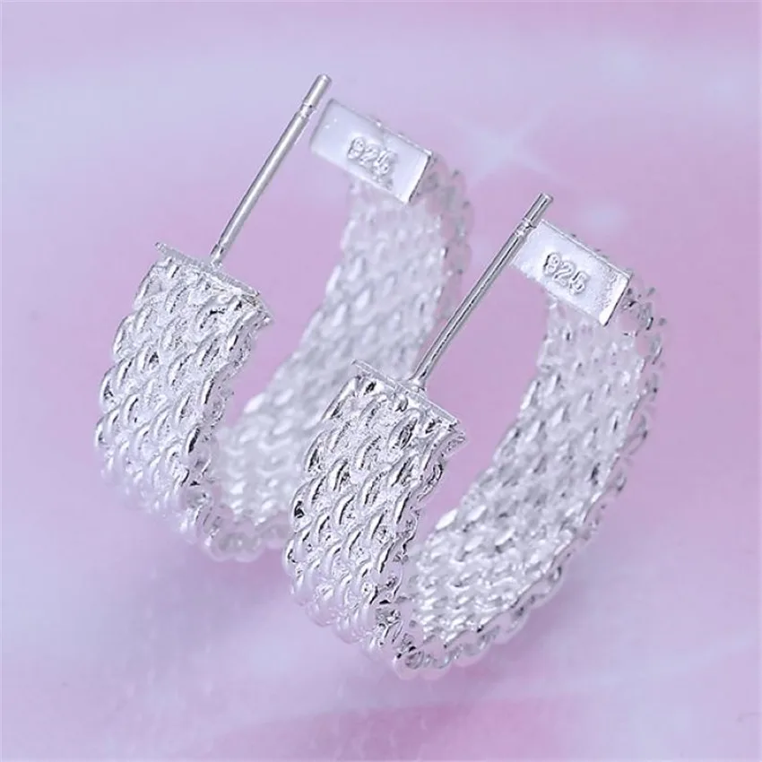 best Christmas gift  silver color Charm fashion Elegant  Noble Beautiful Classical Brilliant Stud mesh Eearring jewelry E082