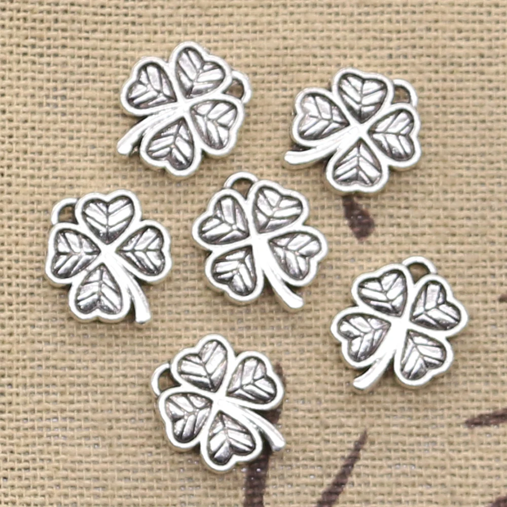 30pcs Charms Lucky Irish Four Leaf Clover 13mm Antique Making Pendant fit,Vintage Tibetan Silver color,DIY Bracelet Necklace