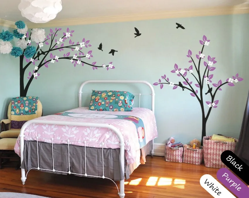 

Parted Bbay Nursery Trees Art Wall Sticker Huge Tree Pattern With Flying Birds Sweet Art Designed Wall Decals Vinyl Mural Wm-583