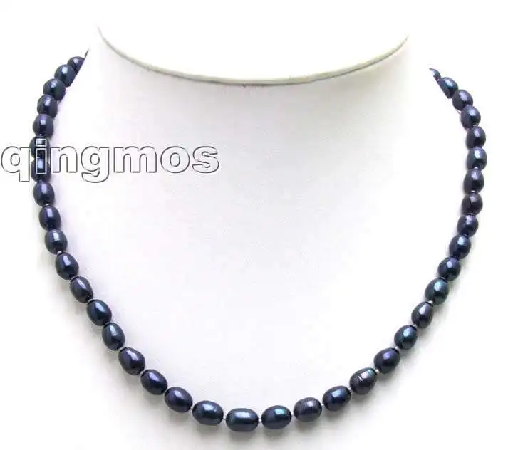 

Qingmos 6-7MM Rice BLACK Natural Freshwater PEARL 17" NECKLACE-5591 whole sale and retail Free shipping