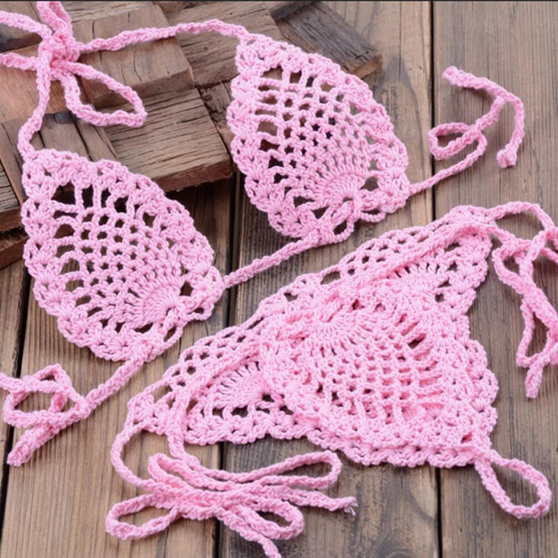 CROCHET BIKINI Micro Bikini Set Black Crochet Handmade Lingerie Sexy Mini Sunbathing Swimsuit 2021 Offer More Colors