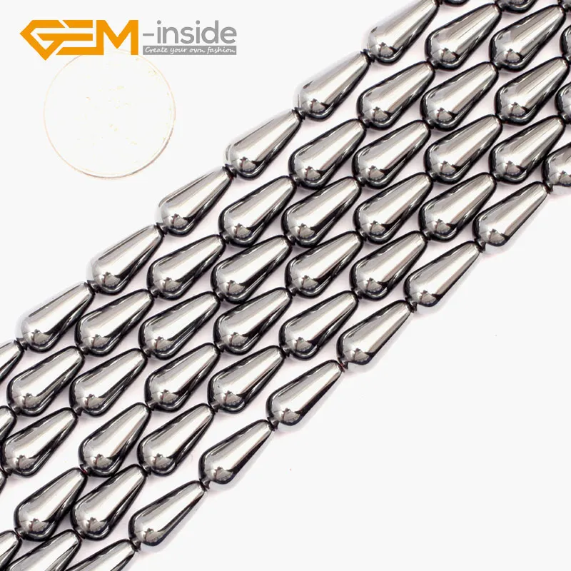 Teardrop Drop Drip Natural Black Hematite Gem stone Loose Beads For Jewelry Making Strand 15\