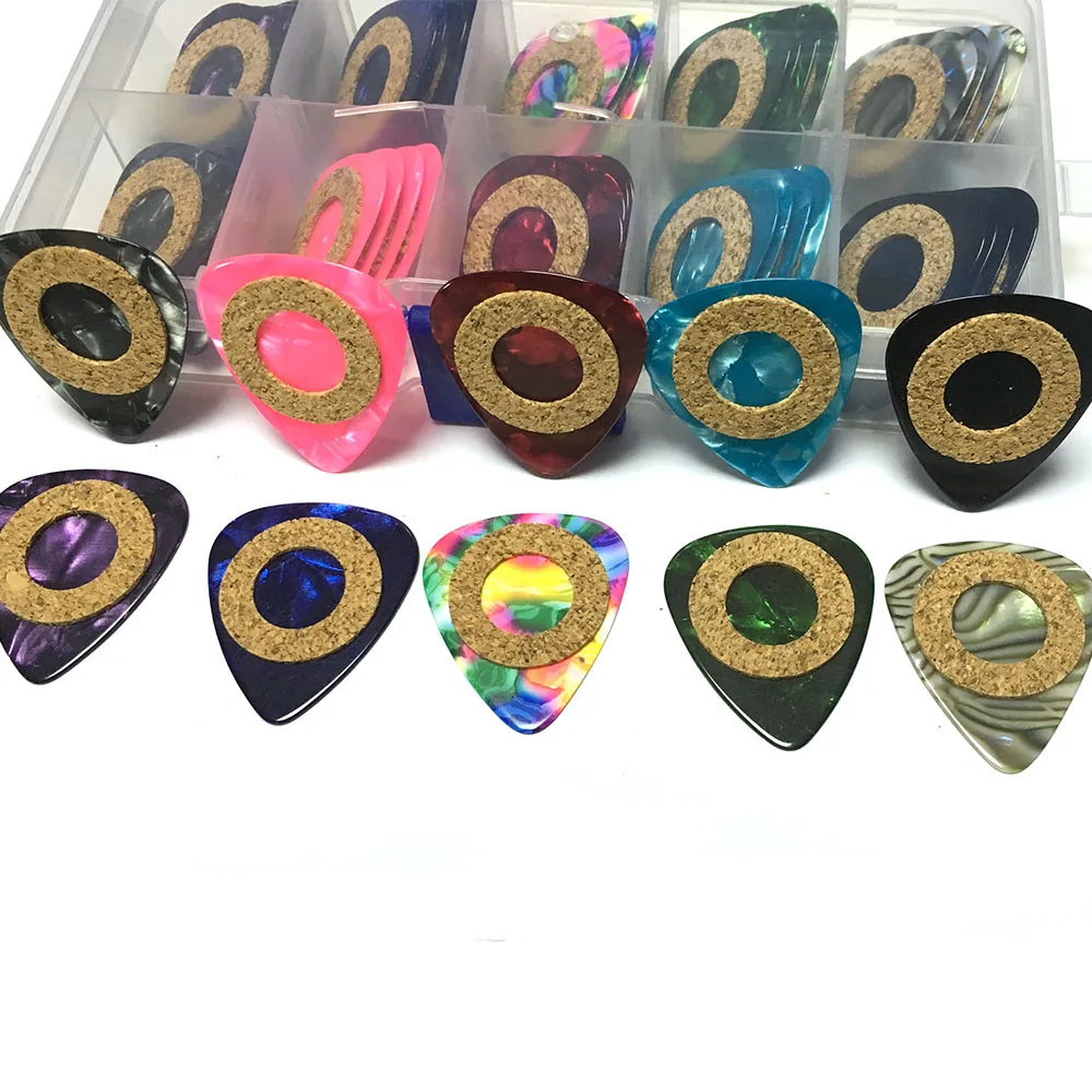 50 pcs/lot 0.71mm 0.96mm Celluloid Guitar Picks with Soft Wood Cushion Ring