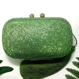 

XIYUAN Green Rhinestones Clutch Purse Women Evening Bag Bridal Stones Bags Wedding Party Dinner Chain Evening Bags Handbag Purse