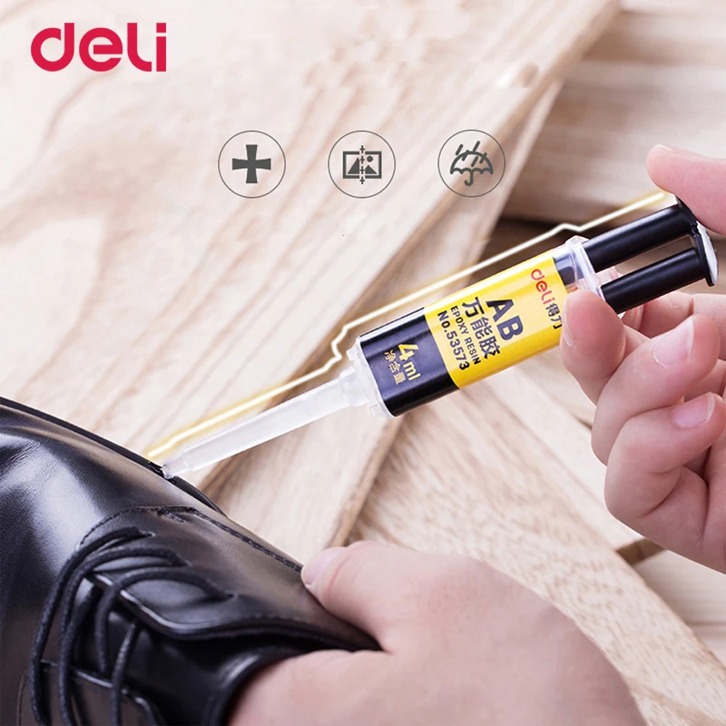Cola AB de resina epóxi Deli, cura de 2 minutos, cola super líquida para borracha de metal de vidro, à prova d'água, adesivo forte, 53573, 4ml, 1