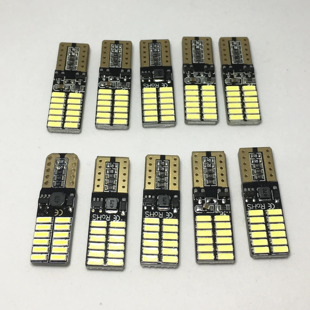 10PCS T10 LED 4014 SMD 24 leds Light Non polarity Canbus with bulbs W5W  194 168 LED white blue ice blue red yellow lamp DC 12V