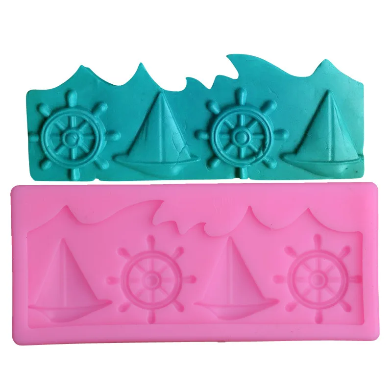 Sailing Boat Shape Silicone mold Fondant Cake Border Decoration Cooking Tool baking Fondant Sugar Craft Molds DIY Cake