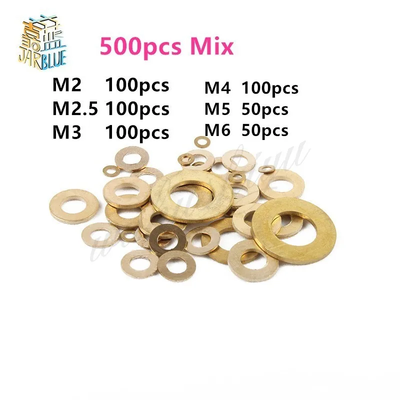 

50Pcs or 500pcs Mix DIN125 ISO7089 M2 M2.5 M3 M4 M5 M6 M8 Meson Pad Sheet Metal Collar Brass Flat Washer