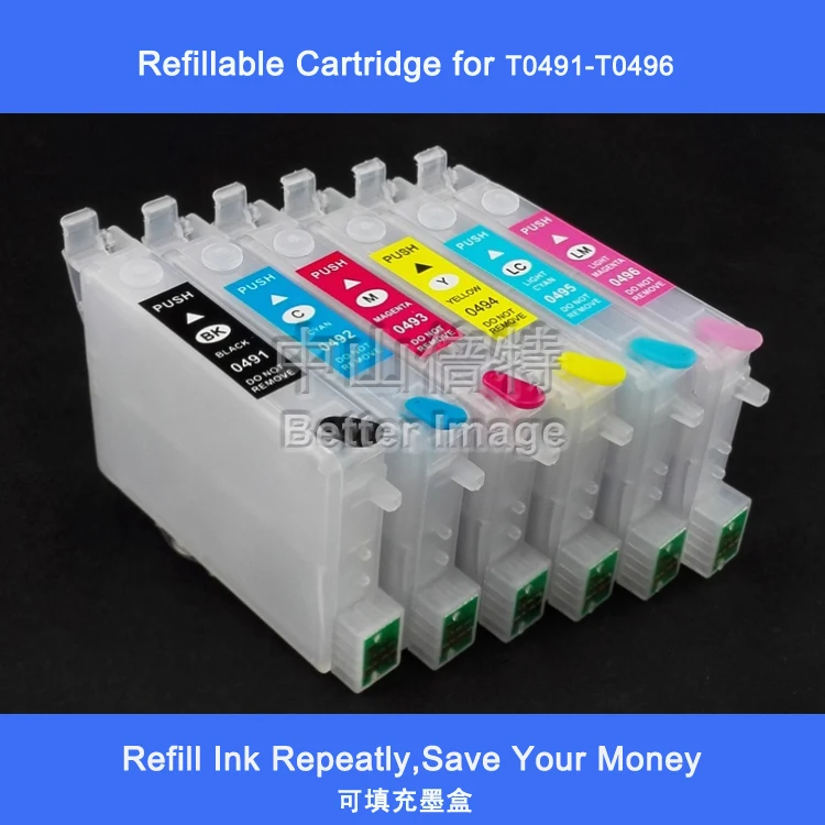 T0491-T0496 R210 R230 R310 R350 RX510 RX630 RX650 Refillable ink cartridge for R210/R310/R350/RX510/R230 with ARC,1 Set, 6 PCS