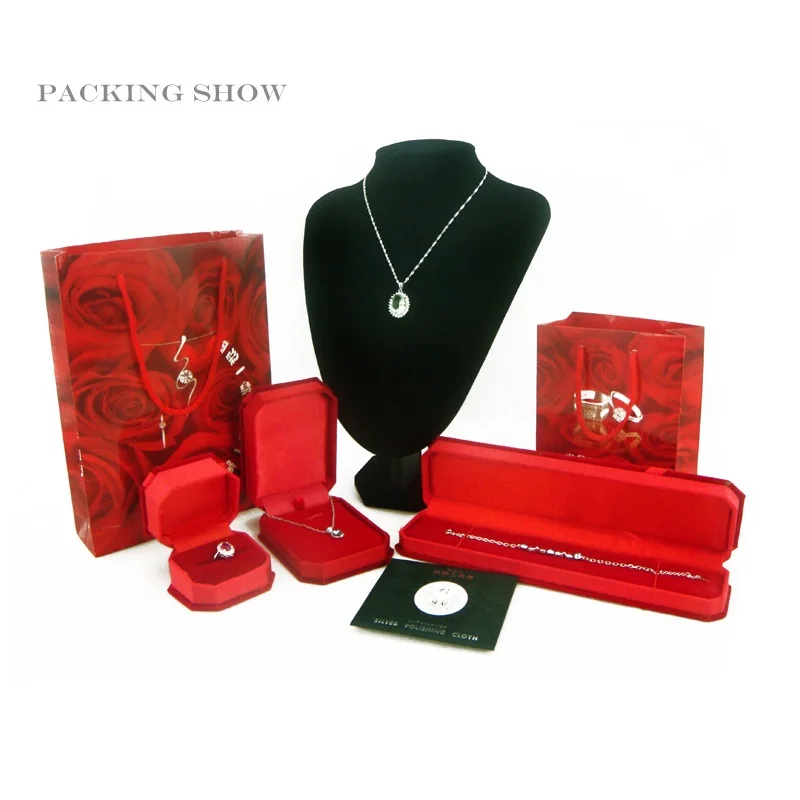 Red/Black Necklace Jewelry Display Box Square Velvet Box Bow Tie For Pendant & Necklace Gift Boxes Packaging