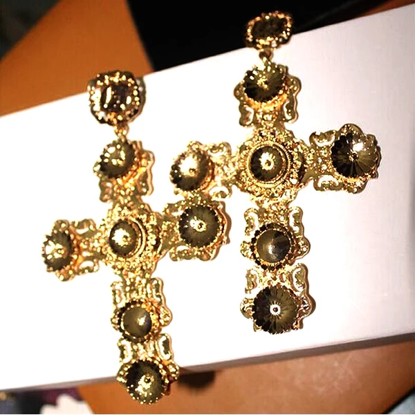 fashion big gold color cross earrings for women pendant  earrings jewel Exaggerated cross Long eardrop