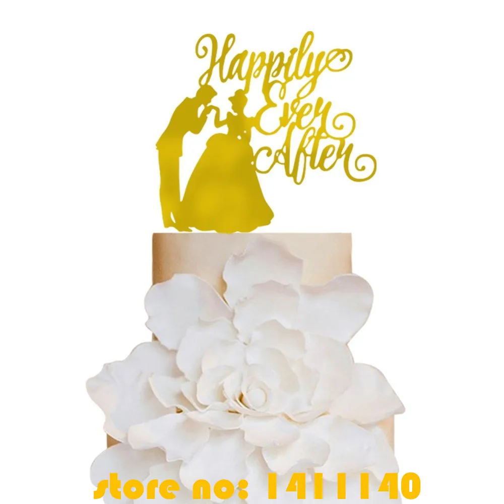 " Happily Ever After "  Mirror Gold  Wedding Cake Topper Personalized Bride and Groom  Cake Toppers for Wedding Decoration image 2