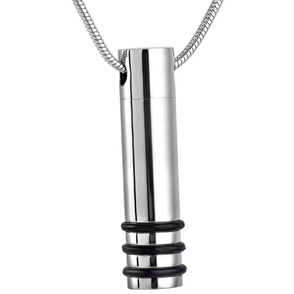 

IJD8065 Never fade 316L stainless steel Black Rubber band with Cylinder memorial cremation urn pendant keepsake ashes jewelry