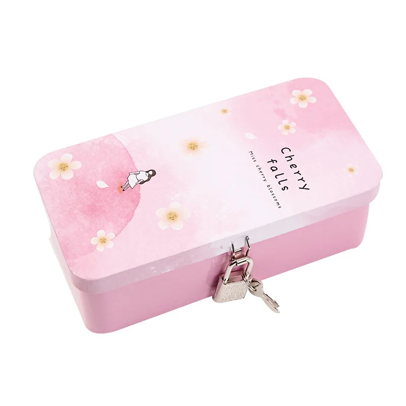 Creative Tinplate Box With  Storage Box Lockable small storge box for Desktop Cosmetic Jewely Sundries Iron Box with Lock Lovly