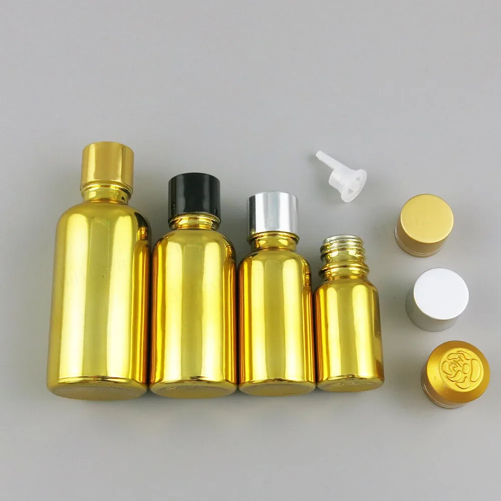 12 x High Quality 5ml 10ml 20ml 30ml 50ml 100ml Refillable Gold Glass Bottle With Aluminium Lids 1OZ Glass Cosmetic Container