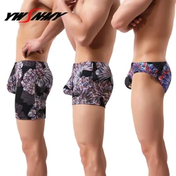 Men's Long Boxer Shorts Printing Sexy Big U Convex Pouch Half-length Boxers Long Leg Underpants Homme Sculpting Slip Panties