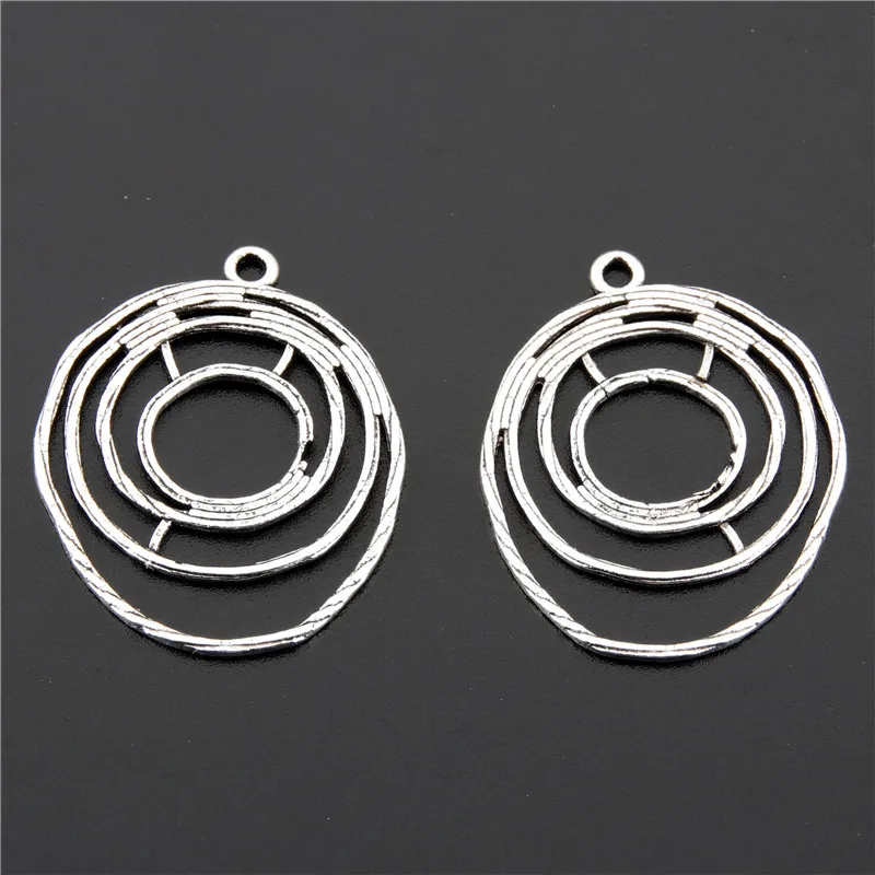 20pcs  Silver Color Hollow Net Shaped Charms With Circle Pendant For DIY Earring Finding A2644