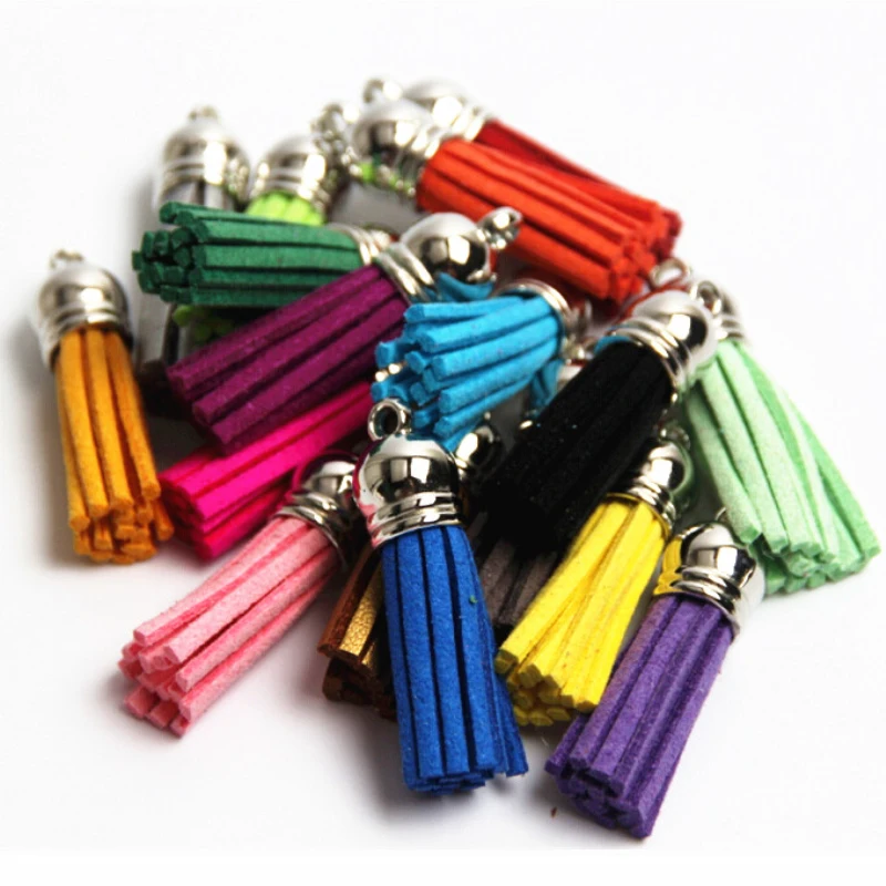 10pcs/lot silver plated plated Color Cap 38mm(1.49in) Leather Tassel for Keychain DIY Decoration Purl Bag borlas de colores