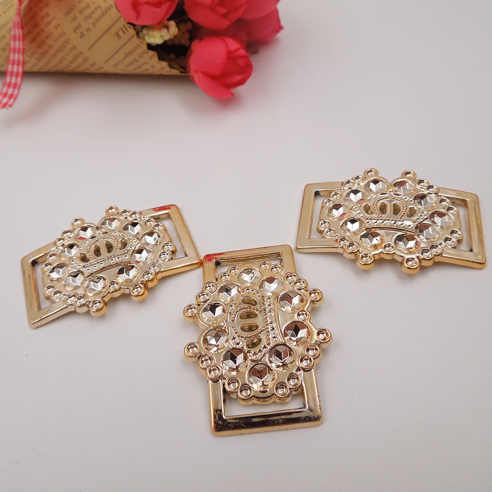 48/34mm,16pcs uv plated rose gold no fade ribbon buckle acessorie Imperial crown Invitation Ribbon Slider Headband Hair Clip DIY