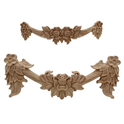 VZLX Rose Floral Wood Carved Decal Corner Applique Decorate Frame Wall Doors Furniture Wooden Figurines Cabinet Decorative