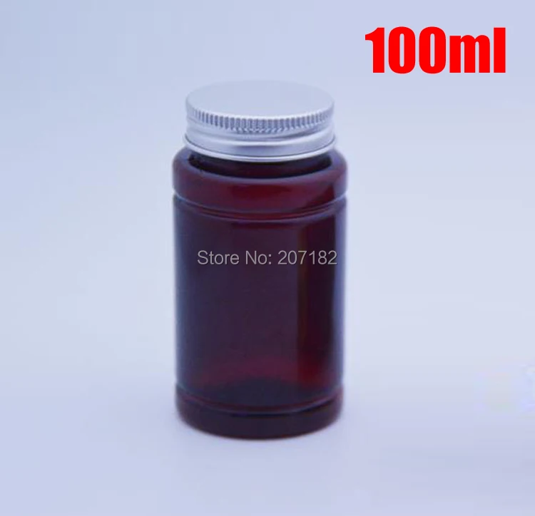 

20pcs 100ml Amber PET Bottle,Capsules/Pills/Powder/Vitamins Bottles, Medicine Plastic Bottles -- Golden/Silver Aluminum Caps