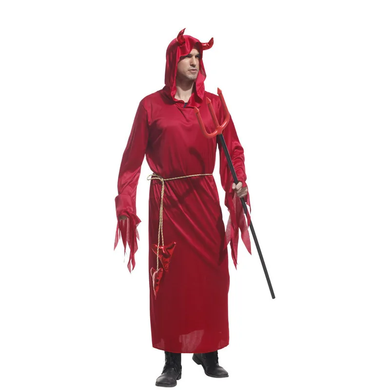 Halloween Costumes Adult Men Hooded Evil Red Demon Devil Costume Uniform Robe Fancy Cosplay Clothing for Men