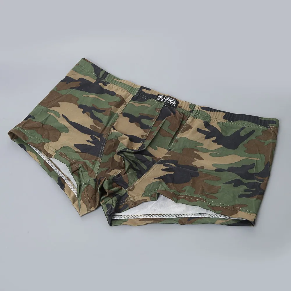 CLEVER-MENMODE Men Low Rise Shorts Boxer Sexy Men\'s Soft Underwear Camouflage Boxers Trunks Underpants Lingerie Stretch homem