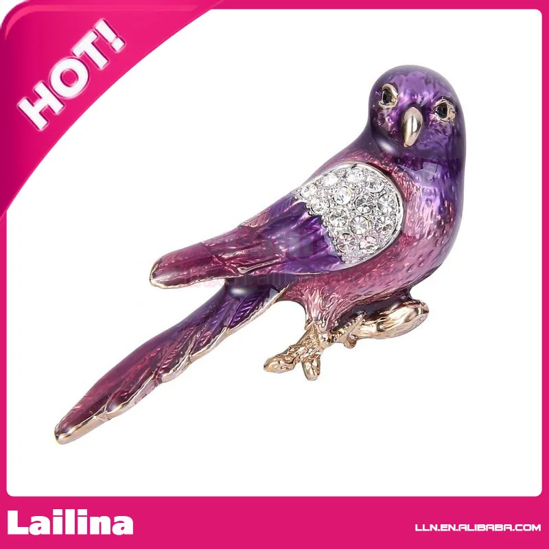 Lovely100pcs/lot Crystal Purple Enamel Lovely Bird Animal Brooch Pin For Free Shipping