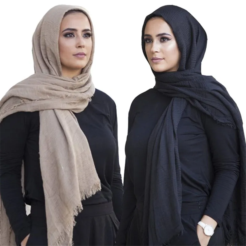 Trendy Muslim Instant Scarf shawl and wrap Cotton Crinkled Hijab Solid Lightweight Islam foulard Turban For Women Headscarf