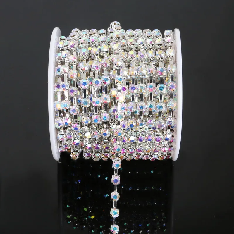 

10 Yards SS18(4.2-4.4mm) Clear Crystal AB Sew On Strass Rhinestone Trim Cup Chain For Decoration Dress Shoes Bag Phone