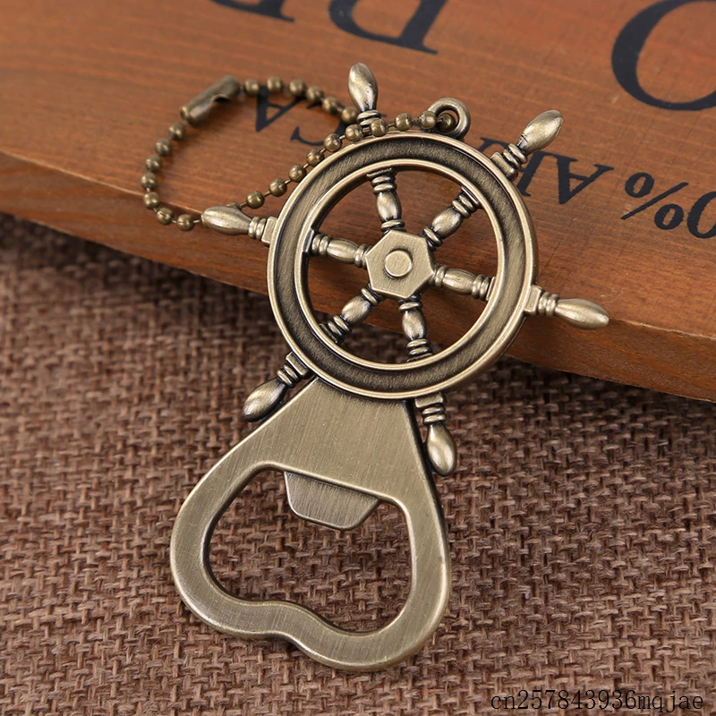 

300pcs Vintage Beer Openers Rudder Bottle Opener with Keychain Retro Keyring For Wedding Party Gift Favor