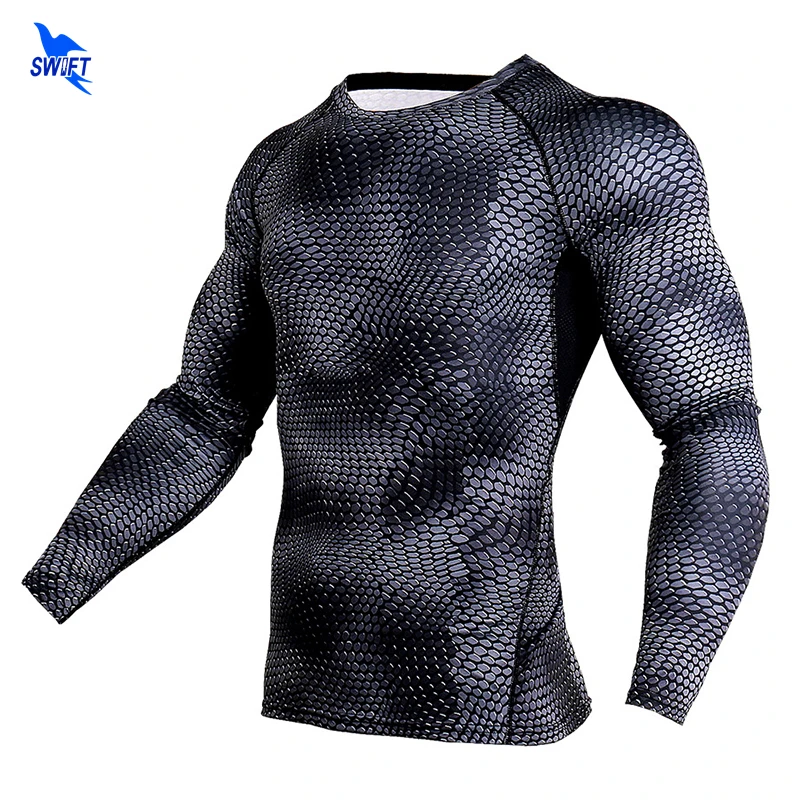 

2020 Compression T Shirt Crossfit Mens Quick Dry 3D Printed Long Sleeve Skin Tights Fitness Running Clothing MMA Rashguard Tops