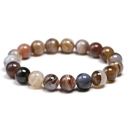 Natural Botswana Agate Stone 6 8 10mm Round Gemstone Beads Bracelet for Women and Men Elastic Strand Bracelets Unisex Jewellry