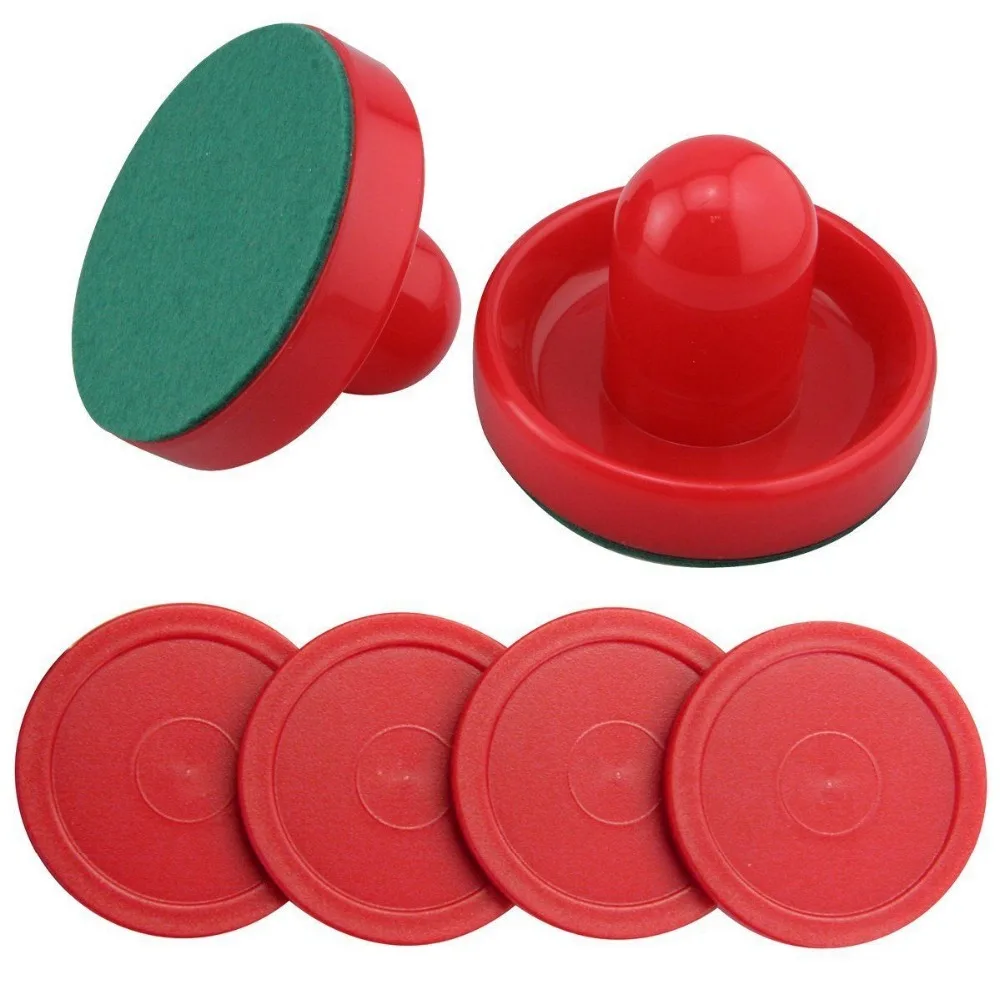 

Set of Two Blue Air Hockey Pushers and Four Red Air Hockey Pucks