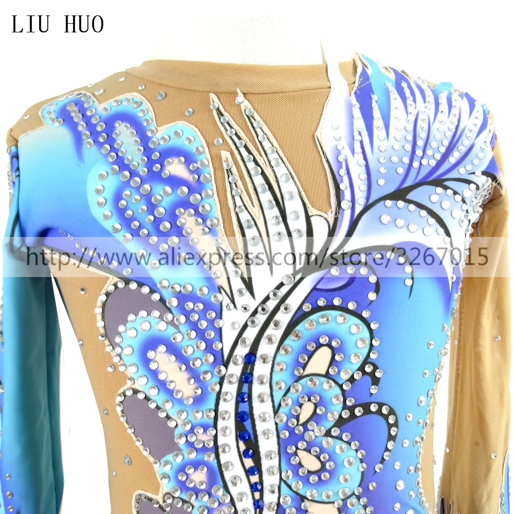 LIUHUO Customize Women Girl Adult Costume Performance Rhythmic Gymnastics Leotards Competition Skating Dress Blue Teens Children