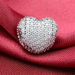 100% Original 925-Sterling-Silver Pave CZ Love Heart Lock Clip Beads Fits Pandora bracelets DIY Women Jewelry Making