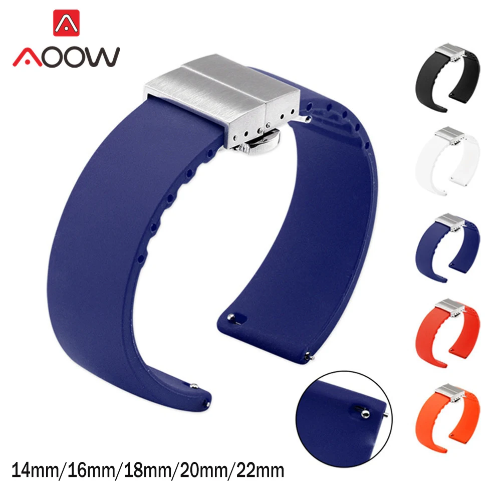 14mm 16mm 18mm 20mm 22mm 24 Soft Silicone Quick Release Watchband High Quality Butterfly Buckle Bracelet Band Strap Accessories