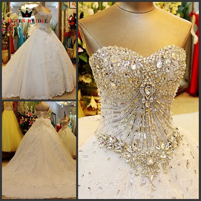 

Luxury Ball Gown Fluffy Sweetheart Crystal Beading Diamond Wedding Dresses Real Photo Vestidos De Novia 2024 Custom Made WS68M