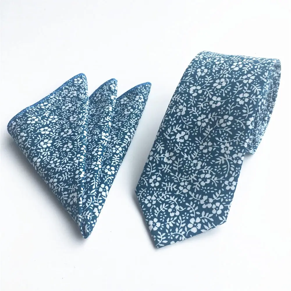 

GUSLESON Brand New Mens Hanky Tie Sets Cotton Floral Paisley Printing Necktie and Handkerchief Sets Wedding Pocket Square