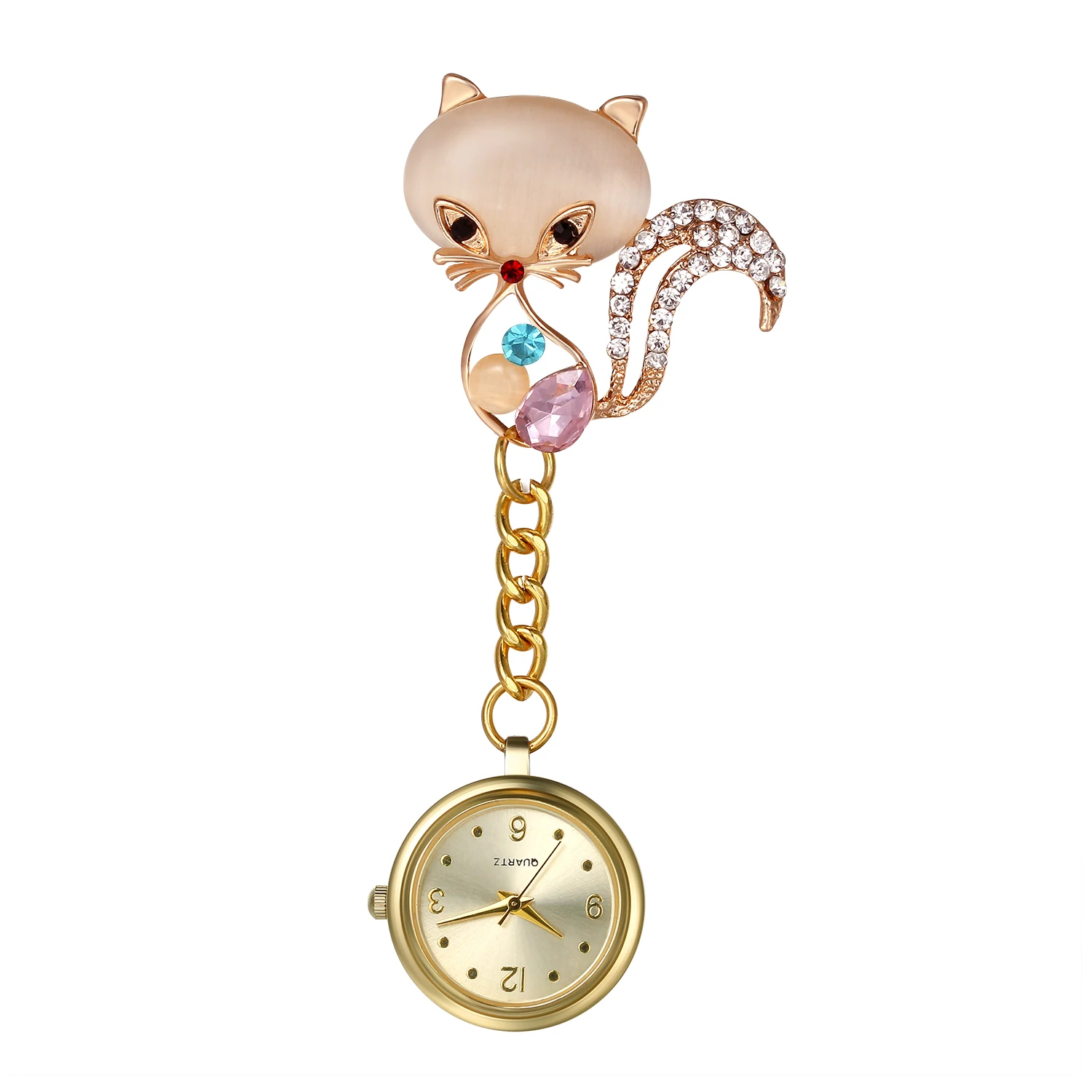 LANCARDO Nurse Watch For Women Clip-On Pocket Watch Cute Cat Design Quartz Watches Fashion Petal Brooch Pendant Hanging Clock