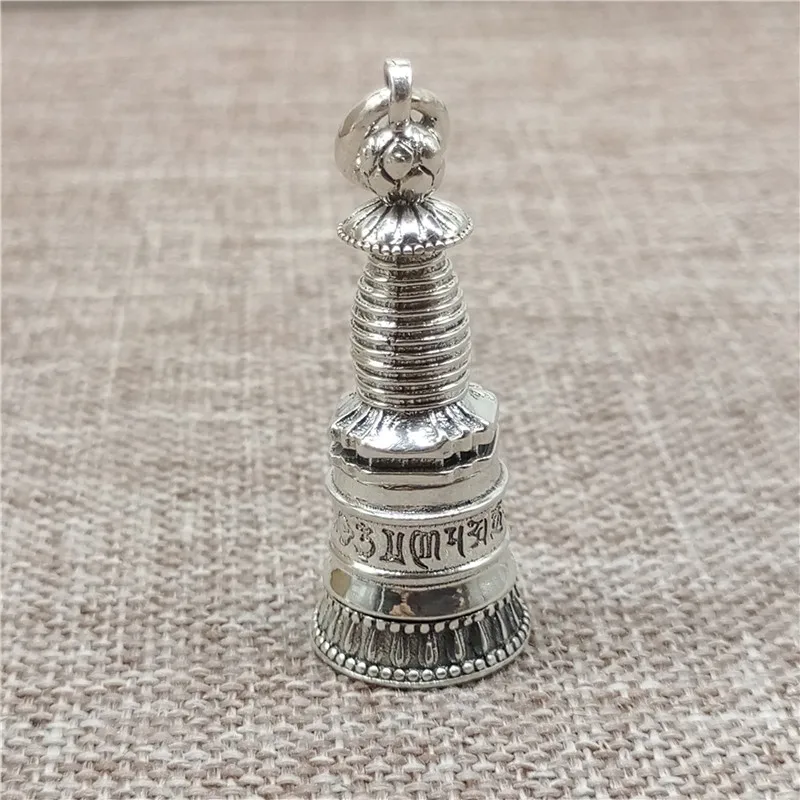 

925 Sterling Silver Tower Prayer Box Locket Pendant Buddhism Buddhist Om mani padme hum