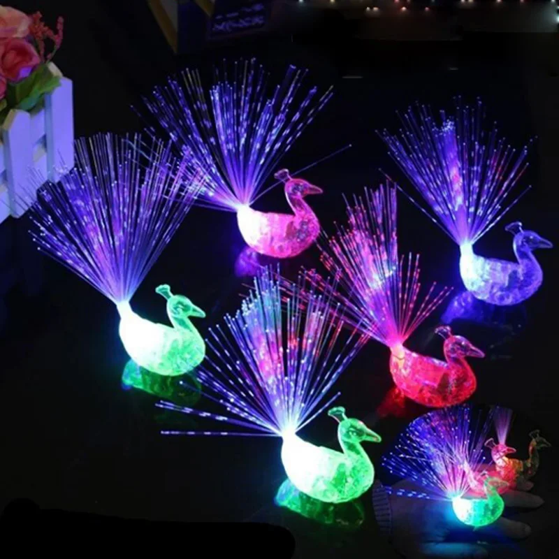 Glowing Flashing Peacock Finger Light Flash Color Changing Peacock Open Screen Fiber Optic Light Finger Light Shining In The Dar