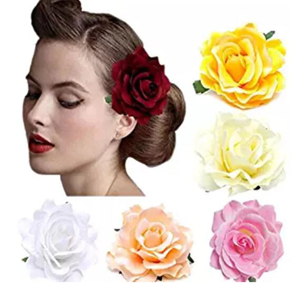 SZanbana 5 /10 Pack Flower Brooch Head Ornament Bride Women Rose Flower Hair Accessories Wedding Hair Clip Flamenco Dancer