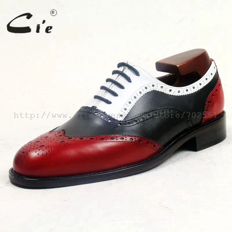 cie round full brogues medallion red black white mixed color full grain calf leather breathable handmade men leather shoe ox500