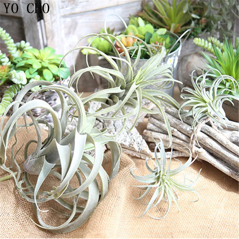 YO CHO 1PC Green Air Pineapple Grass Artificial Succulet Plants Vine Hanging Leaves Rattan Fake Flower Home Garland Decor DIY